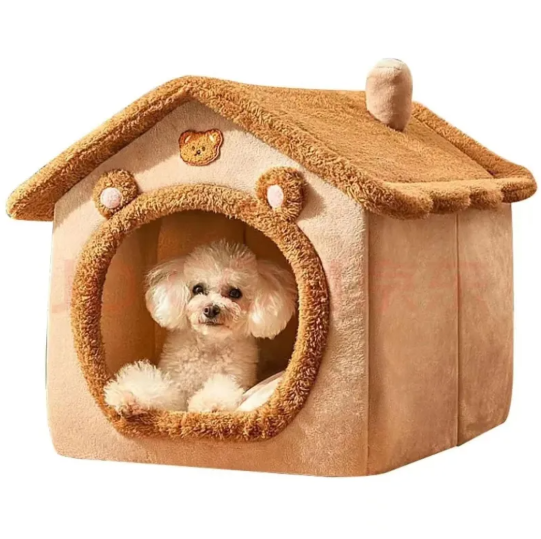 Cartoon House Pet Nest | Arctic Fleece & Plush | Removable Washable Cover | S–L | Cats & Small Dogs