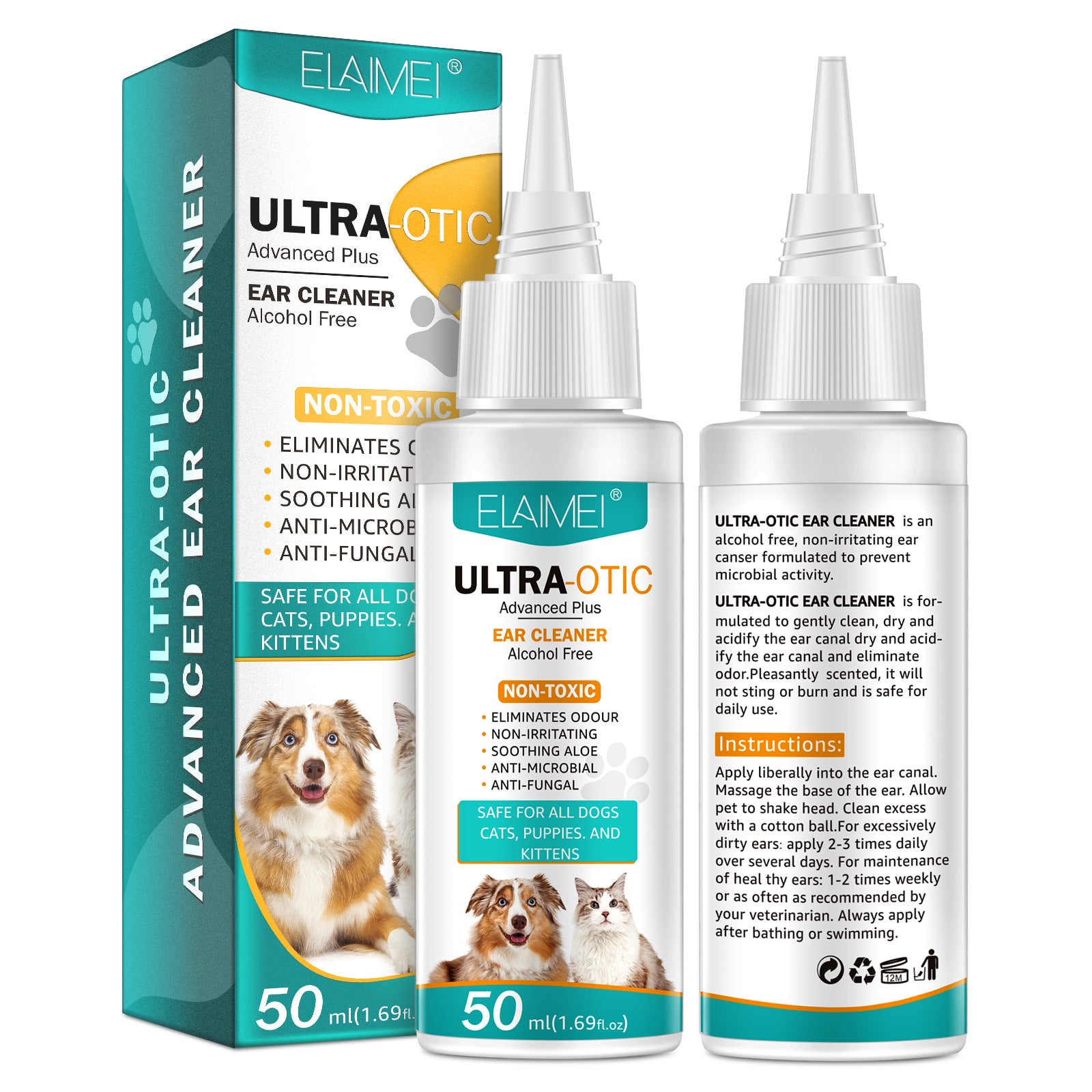 Gentle Pet Ear Cleaning Solution for Dogs & Cats | Removes Wax & Debris | Prevents Mites & Infections