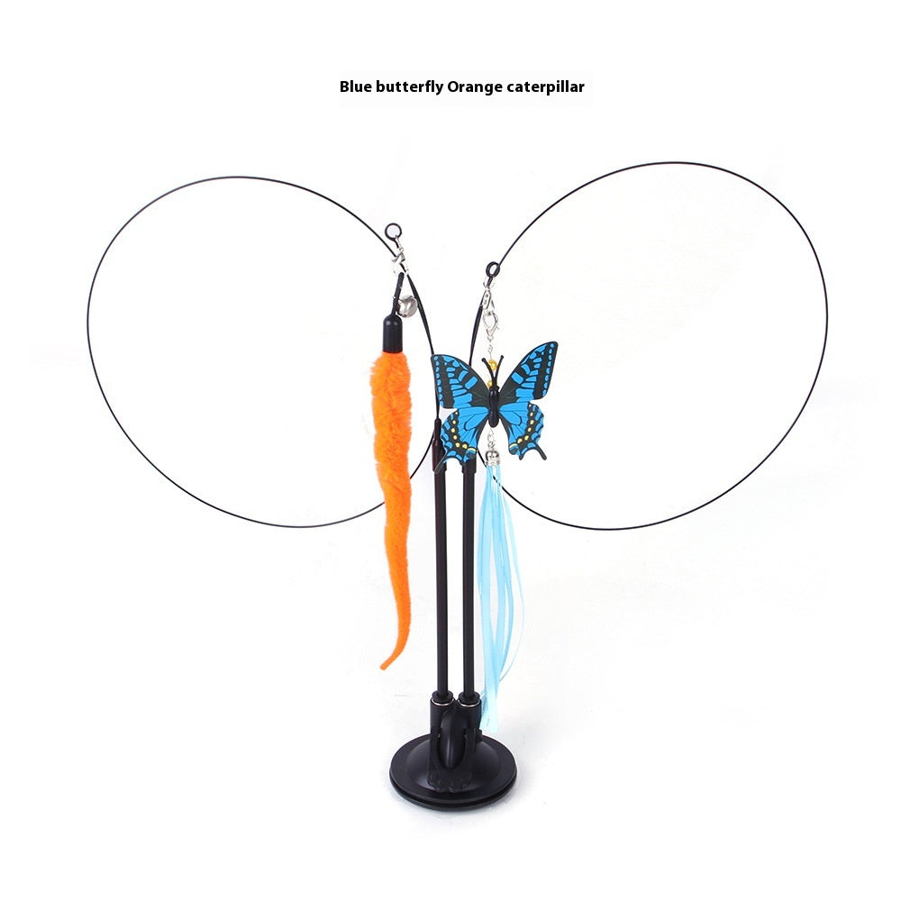Double Rod Suction Cup Cat Teaser | Hands-Free Interactive Toy | Detachable Handheld Rod | Multiple Lures