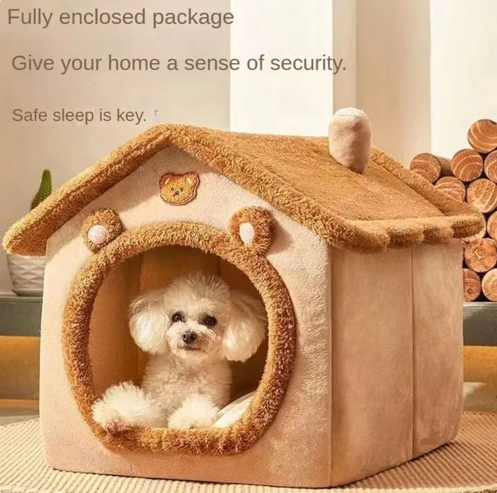 Cartoon House Pet Nest | Arctic Fleece & Plush | Removable Washable Cover | S–L | Cats & Small Dogs