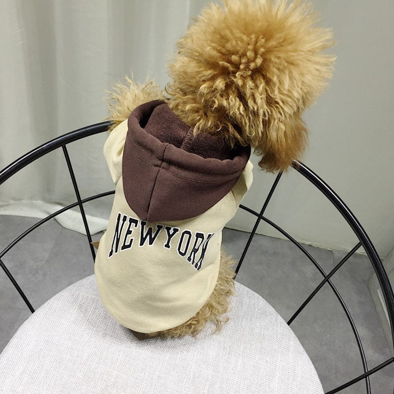 New York Terry Hoodie Dog Sweatshirt | Soft Cotton | XS–4XL | Beige, Black, White & Yellow