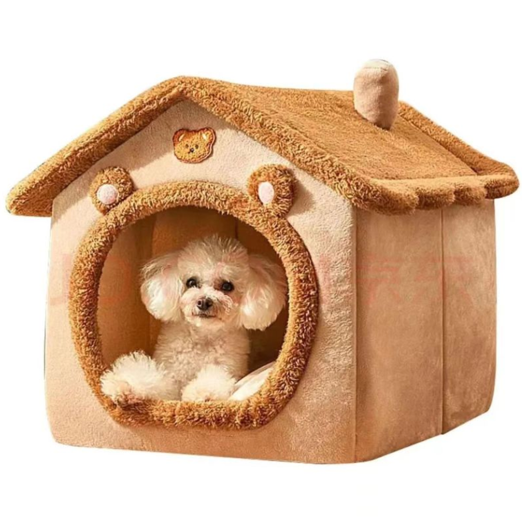 Cartoon House Pet Nest | Arctic Fleece & Plush | Removable Washable Cover | S–L | Cats & Small Dogs