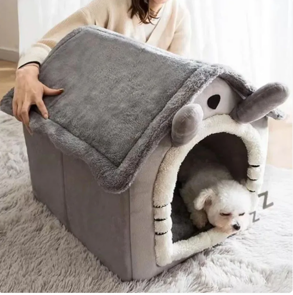 Cartoon House Pet Nest | Arctic Fleece & Plush | Removable Washable Cover | S–L | Cats & Small Dogs