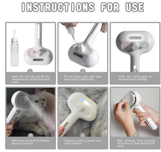 2-in-1 Spray Brush for Dogs & Cats | Built-In Water Tank | Deshedding & Detangling Grooming Brush