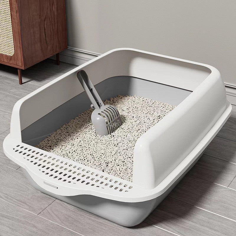Large Semi-Enclosed Cat Litter Box with Anti-Splash Walls & Paw Grid | Includes Free Scoop