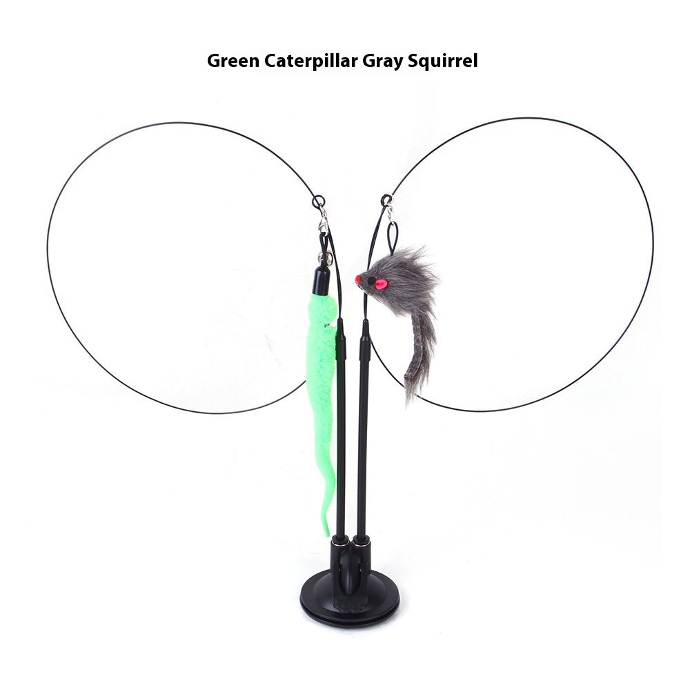 Double Rod Suction Cup Cat Teaser | Hands-Free Interactive Toy | Detachable Handheld Rod | Multiple Lures
