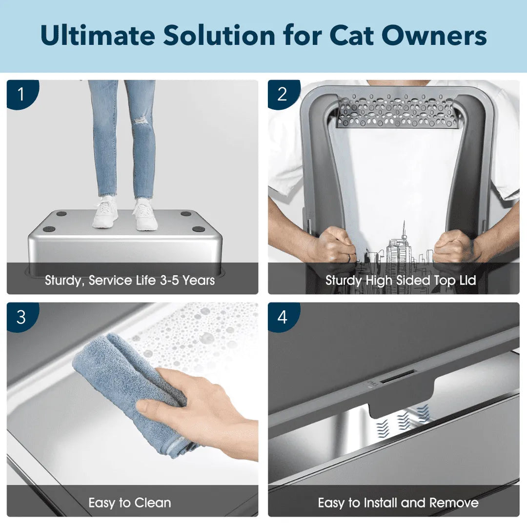 XXL Stainless Steel Cat Litter Box | High Sides, Low Entry | 304 Steel | Multi-Cat & Large Breeds