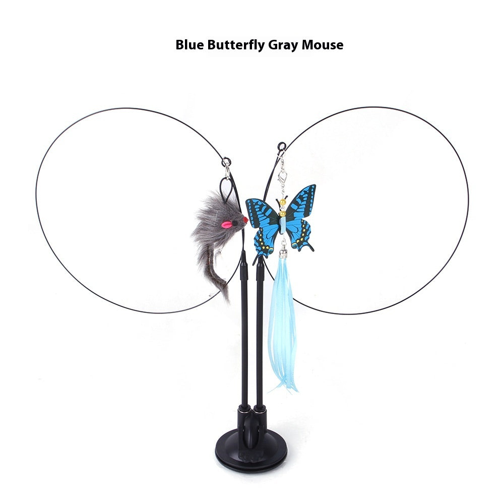 Double Rod Suction Cup Cat Teaser | Hands-Free Interactive Toy | Detachable Handheld Rod | Multiple Lures