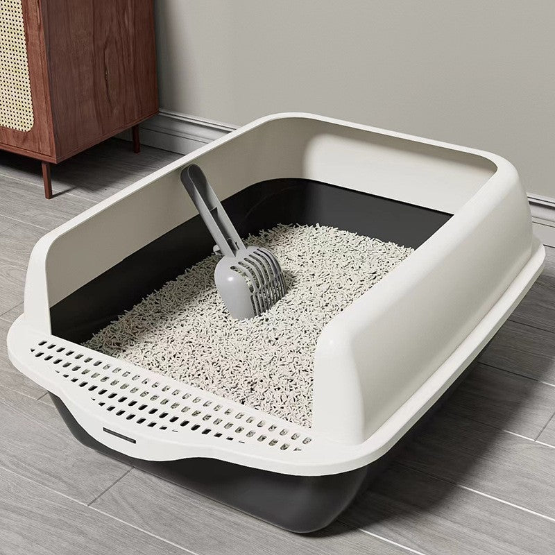 Large Semi-Enclosed Cat Litter Box with Anti-Splash Walls & Paw Grid | Includes Free Scoop