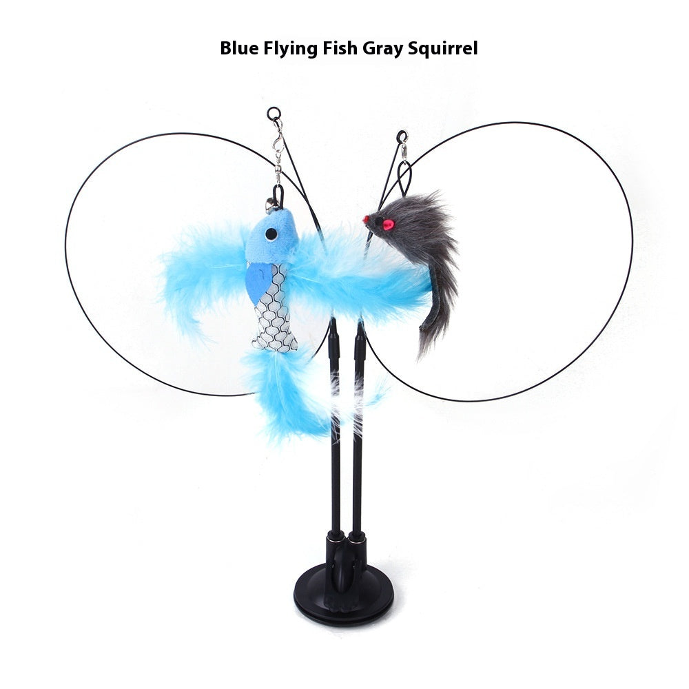 Double Rod Suction Cup Cat Teaser | Hands-Free Interactive Toy | Detachable Handheld Rod | Multiple Lures