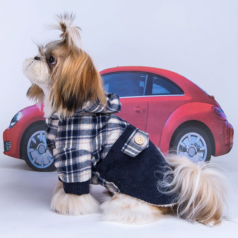 Cashmere-Blend Hoodie Coat for Small Dogs | Pomeranian | Navy & Gray