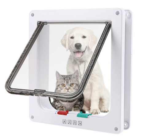 4-Way Lockable Pet Door Flap | Cats & Small Dogs | Anti-Draught | S, M & L | Pink & Black