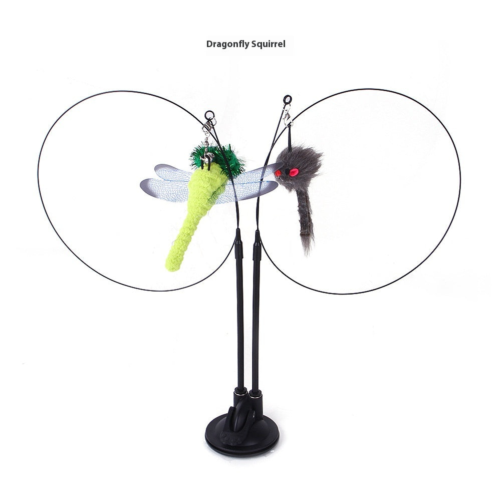 Double Rod Suction Cup Cat Teaser | Hands-Free Interactive Toy | Detachable Handheld Rod | Multiple Lures