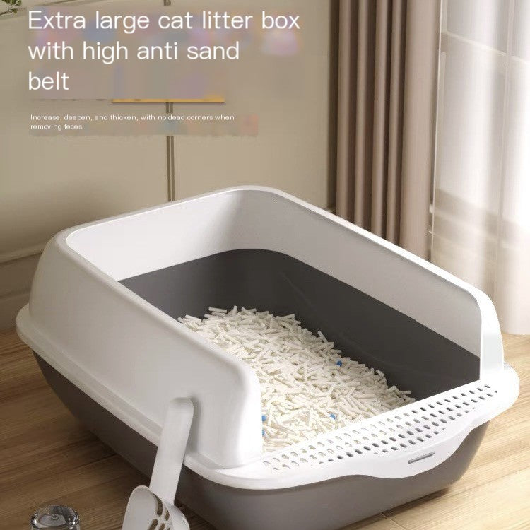Large Semi-Enclosed Cat Litter Box with Anti-Splash Walls & Paw Grid | Includes Free Scoop