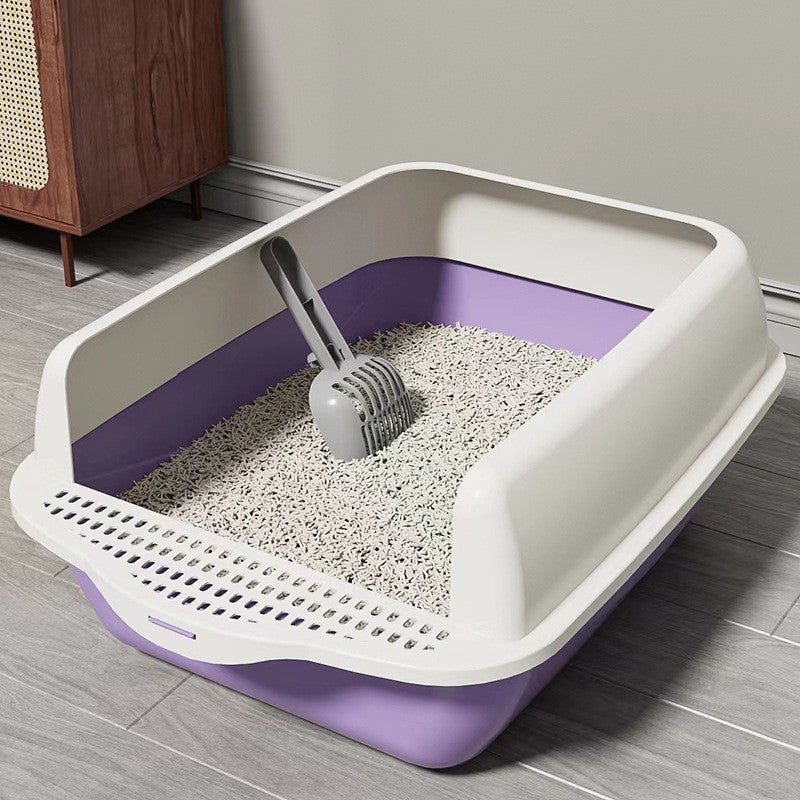 Large Semi-Enclosed Cat Litter Box with Anti-Splash Walls & Paw Grid | Includes Free Scoop