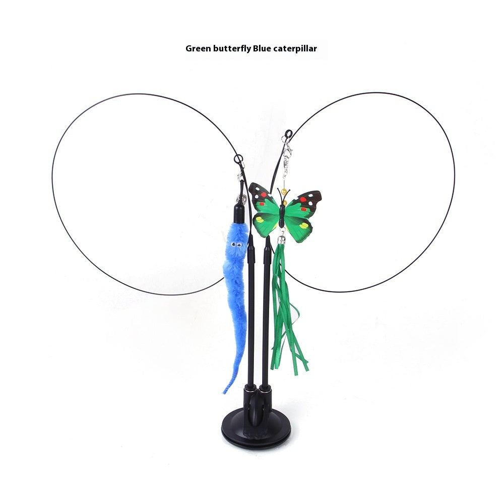 Double Rod Suction Cup Cat Teaser | Hands-Free Interactive Toy | Detachable Handheld Rod | Multiple Lures