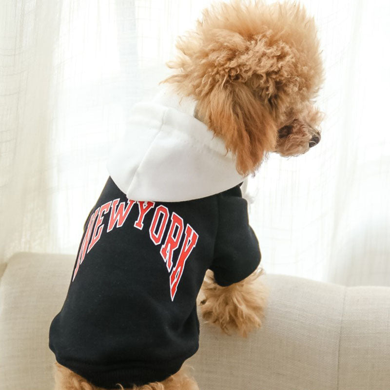 New York Terry Hoodie Dog Sweatshirt | Soft Cotton | XS–4XL | Beige, Black, White & Yellow