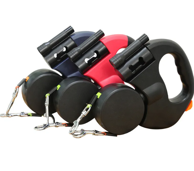 Double Retractable Dog Leash | Dual Independent Lines | 3 Meters Each | Black, Red & Gray