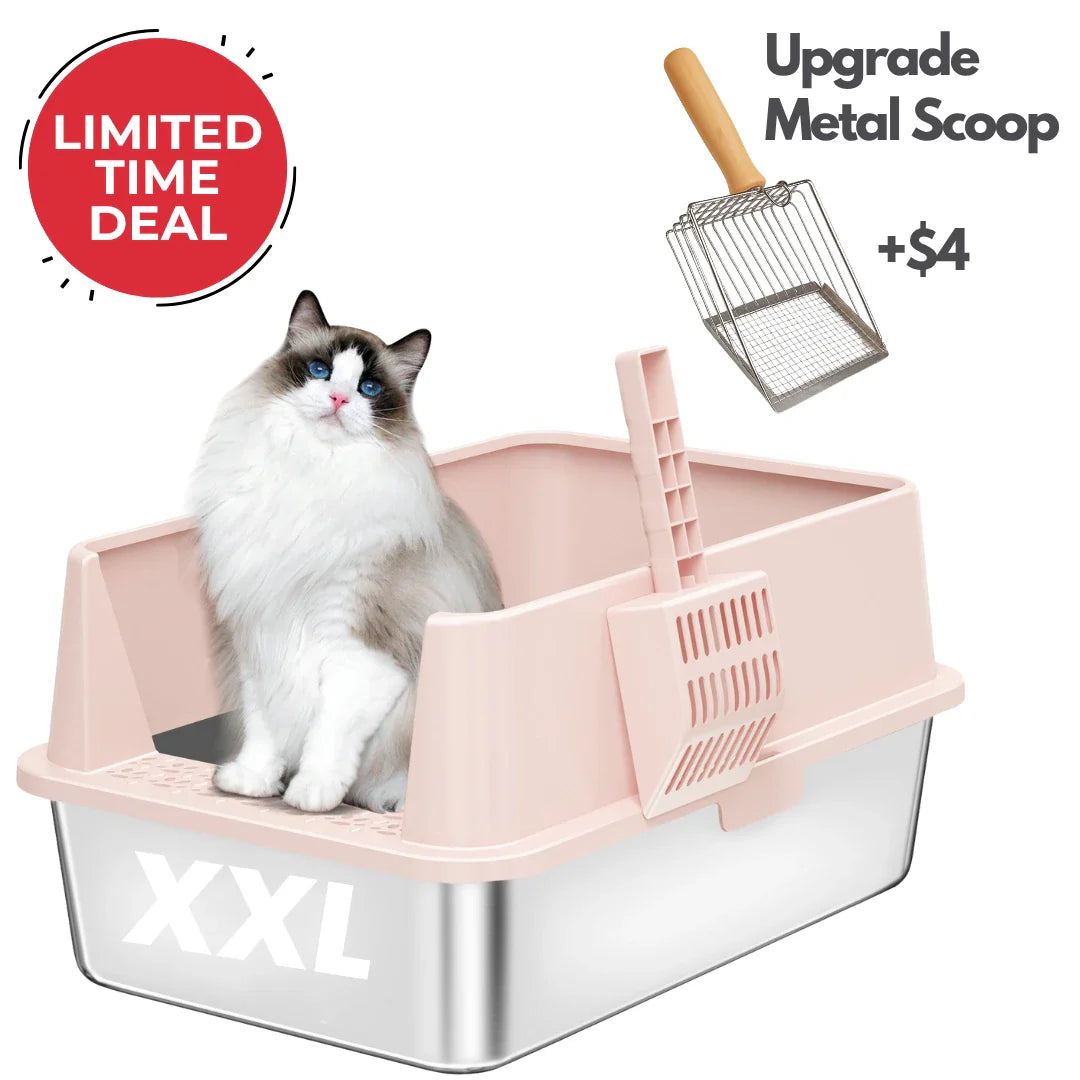 XXL Stainless Steel Cat Litter Box | High Sides, Low Entry | 304 Steel | Multi-Cat & Large Breeds