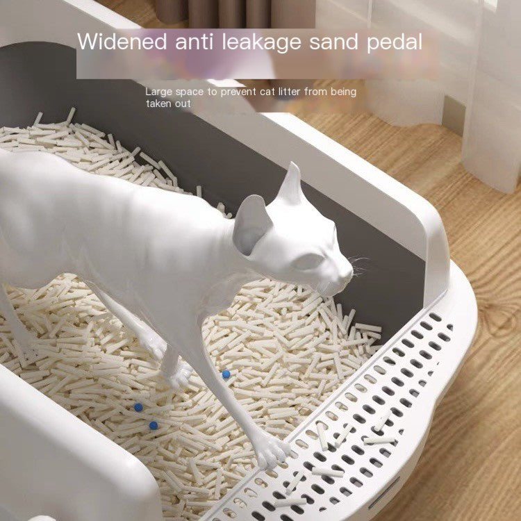 Large Semi-Enclosed Cat Litter Box with Anti-Splash Walls & Paw Grid | Includes Free Scoop