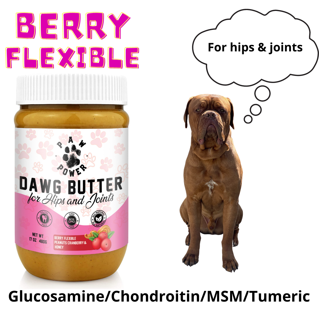 Berry Flexible Dawg Butter | Hip & Joint Peanut Butter for Dogs | Glucosamine, MSM & Turmeric | Xylitol-Free