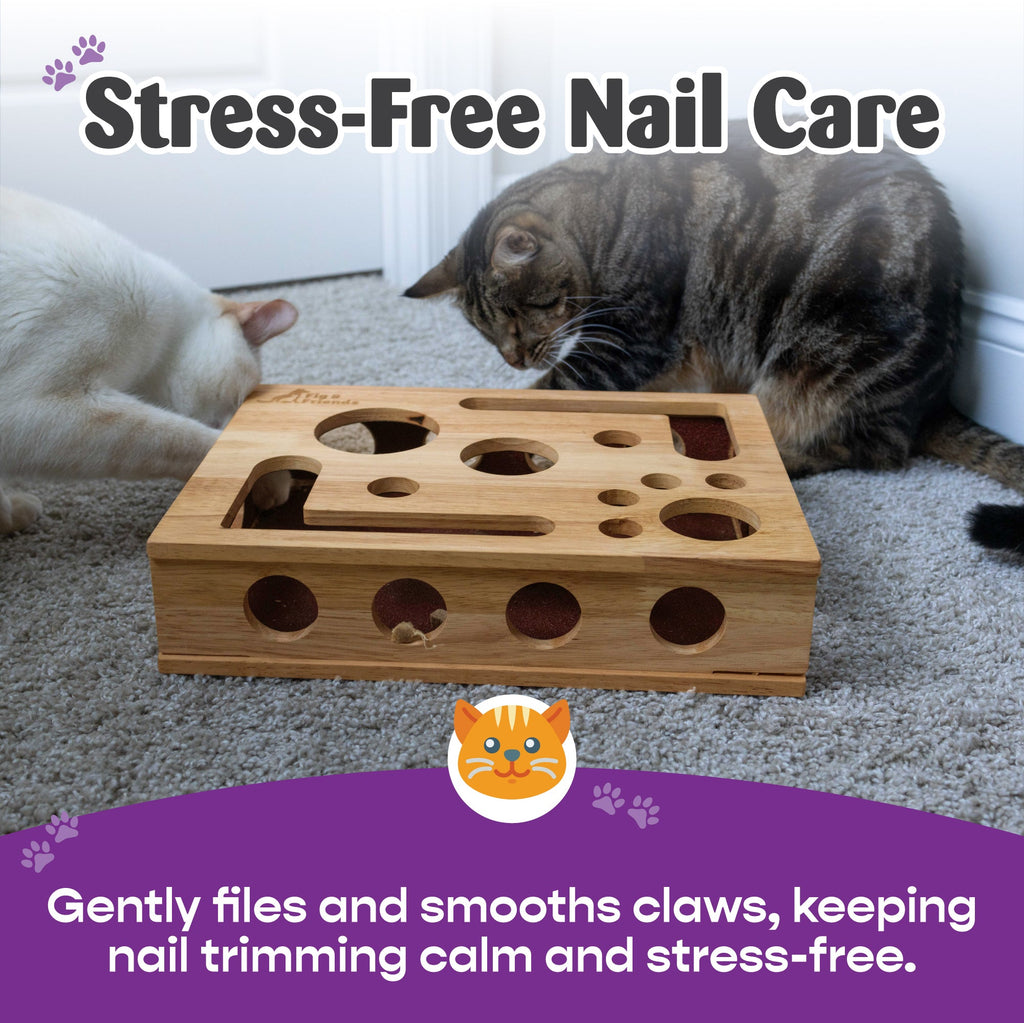 Original Cat Nail File Enrichment Box | Cat-Safe Oak Wood | Patented | Nail Care Through Play