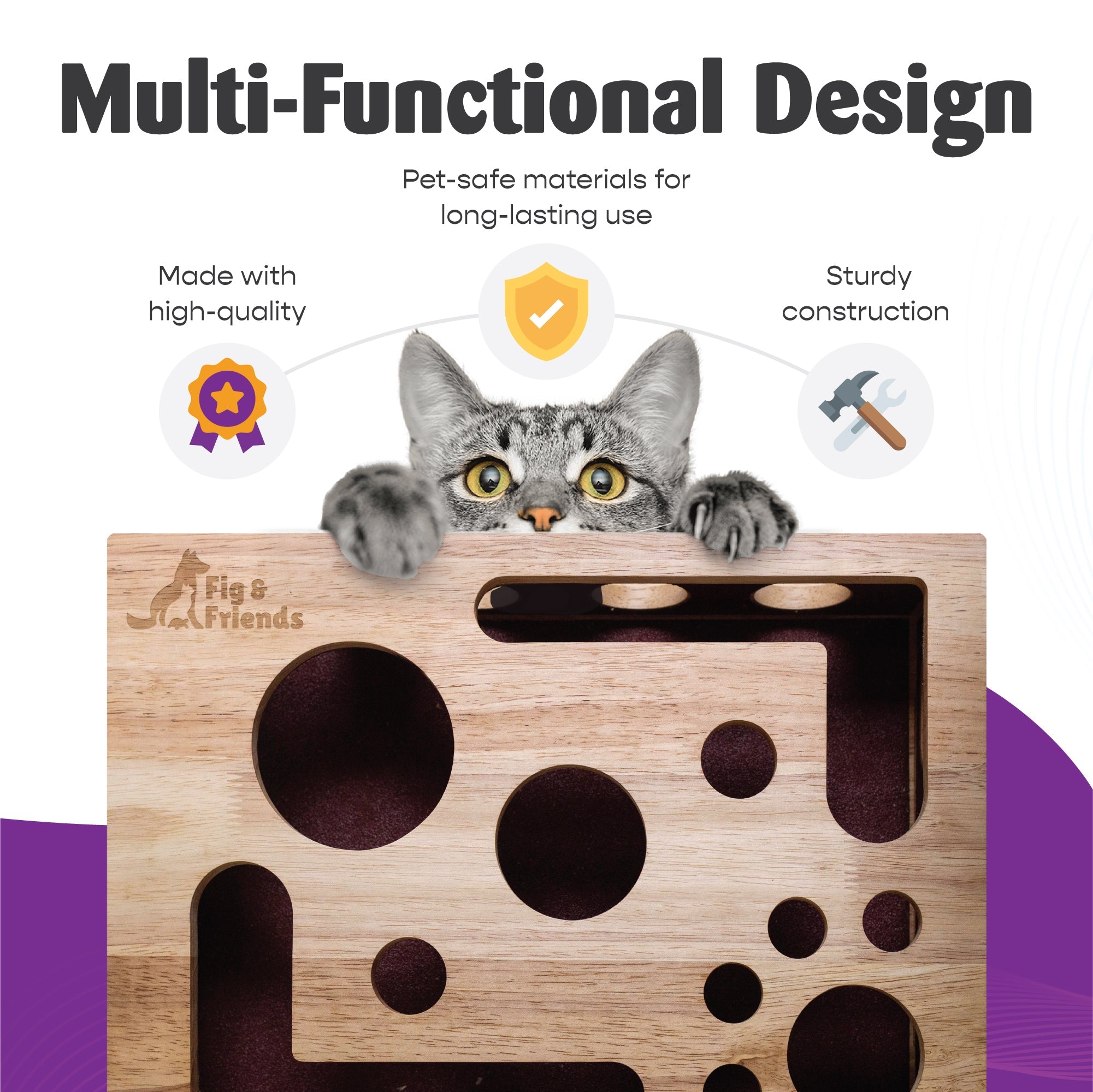 Original Cat Nail File Enrichment Box | Cat-Safe Oak Wood | Patented | Nail Care Through Play