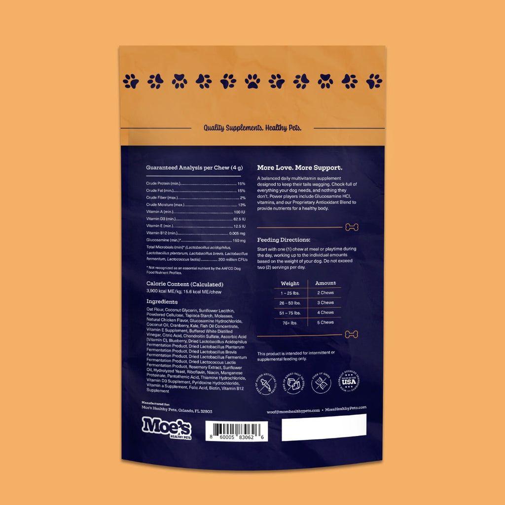Dog Daily Multivitamin Soft Chews | Glucosamine, Probiotics & Omega-3s | Chicken | 90 Chews