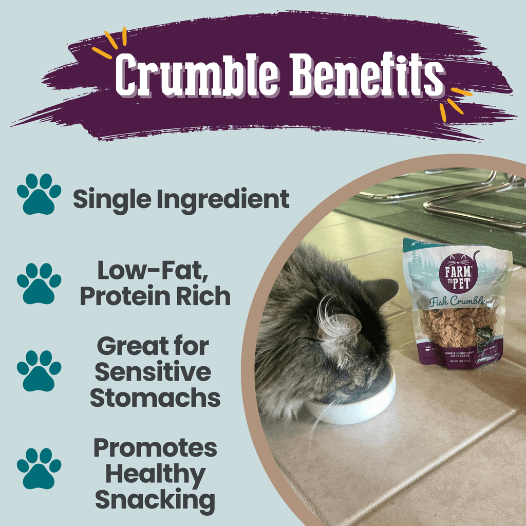 Farm to Pet Fish Crumbles Cat Treats | Wild-Caught Lake Erie Walleye | Single Ingredient | Made in USA