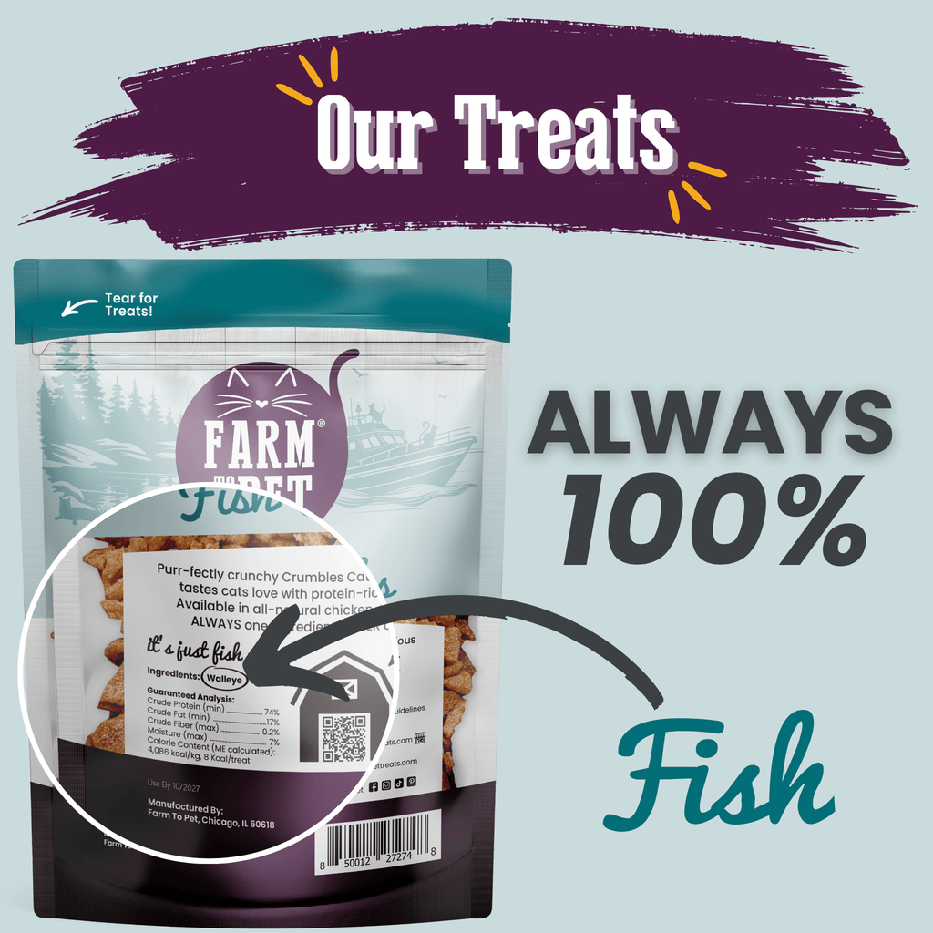 Farm to Pet Fish Crumbles Cat Treats | Wild-Caught Lake Erie Walleye | Single Ingredient | Made in USA