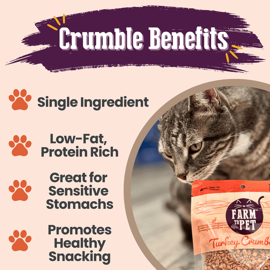 Farm to Pet Turkey Crumbles Cat Treats | Single Ingredient | Human-Grade | Made in USA