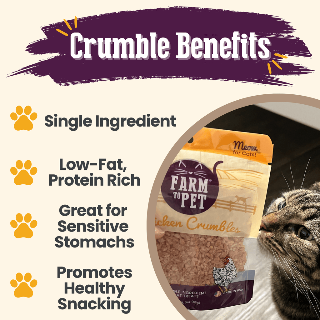 Farm to Pet Chicken Crumbles Cat Treats | Single Ingredient | Human-Grade | Made in USA
