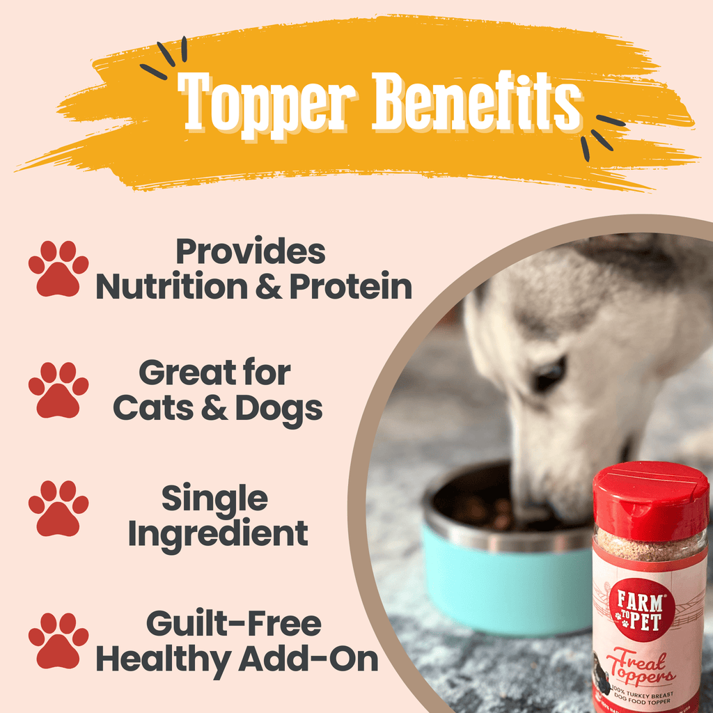 Farm to Pet Turkey Treat Topper | Single Ingredient | Dog & Cat Food Topper | Made in USA