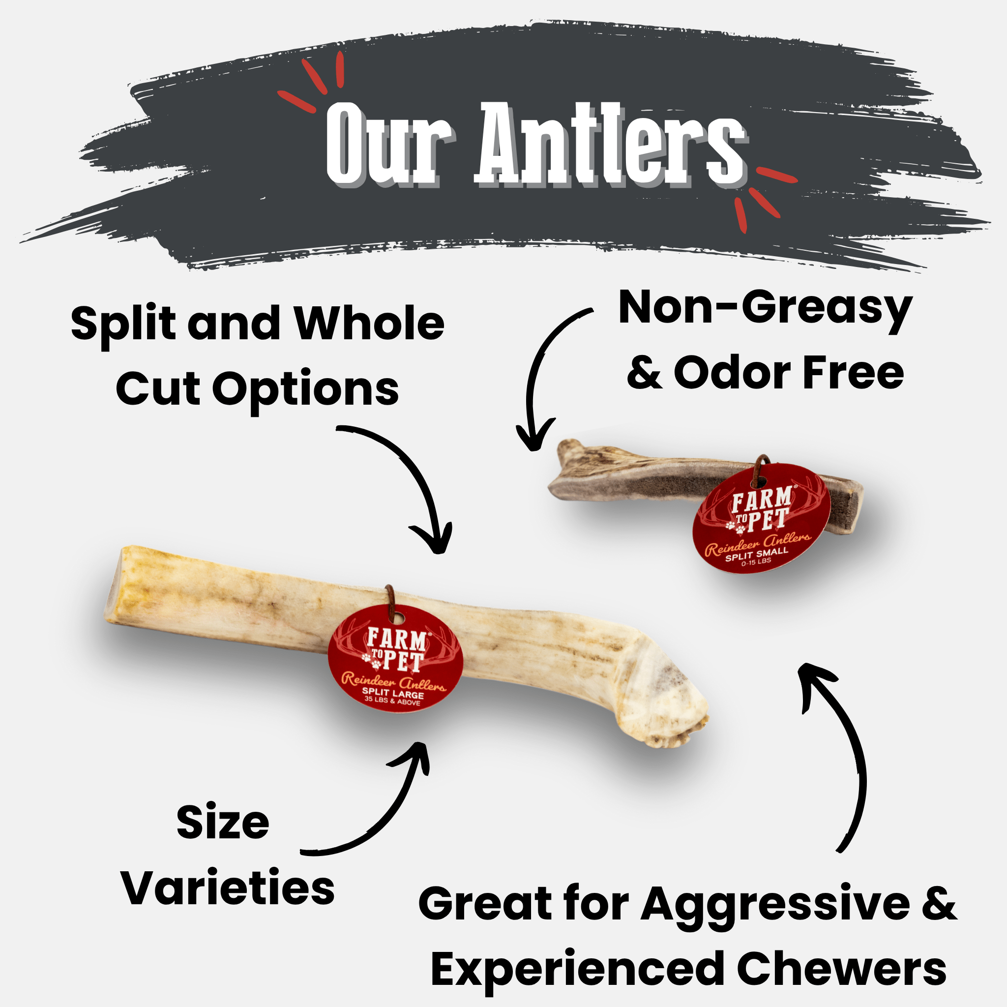 Organic Reindeer Antler Chews for Dogs | Wild-Gathered Alaska | Whole & Split | S, M, L
