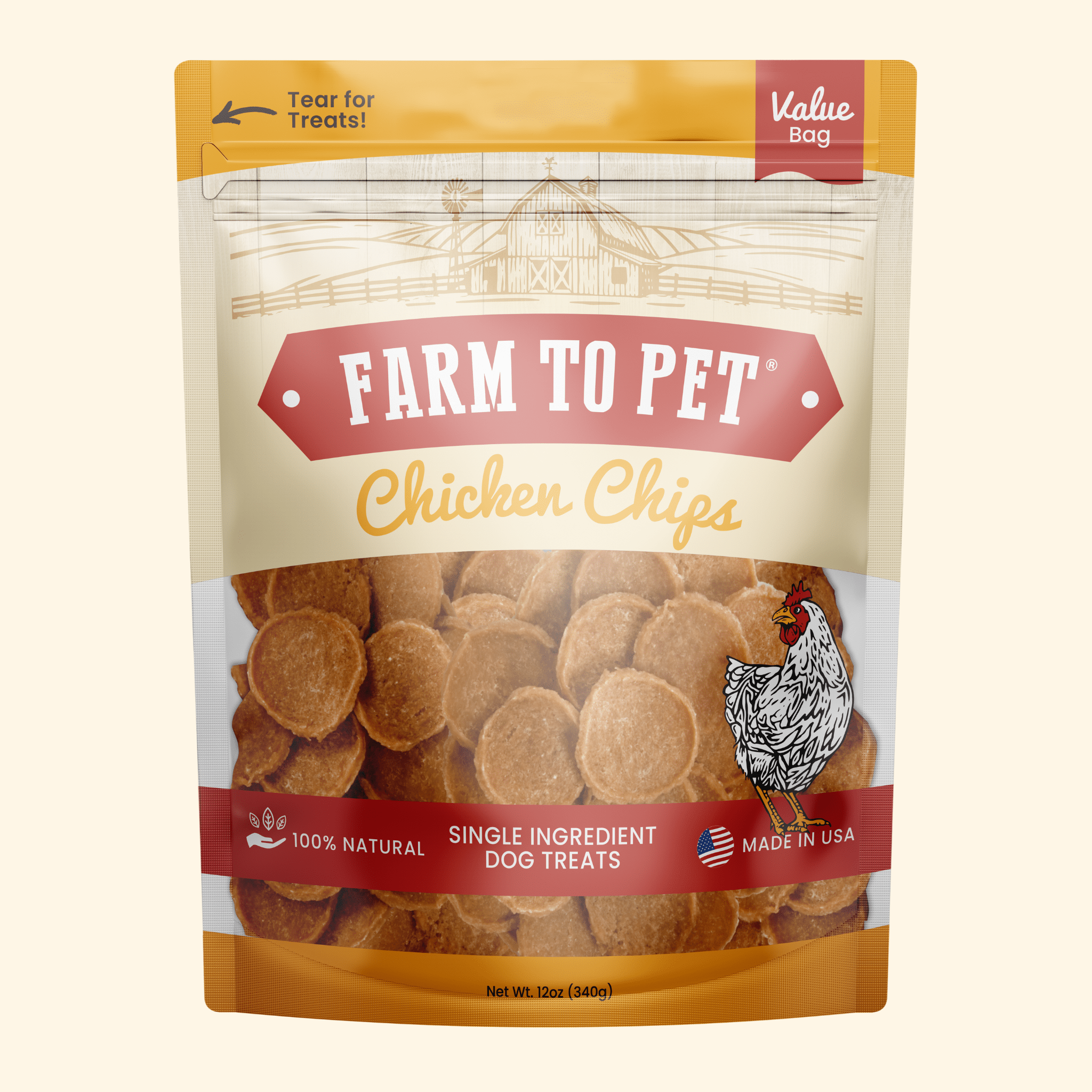 Farm to Pet Chicken Chips Dog Treats | Single Ingredient | Human-Grade | Made in USA