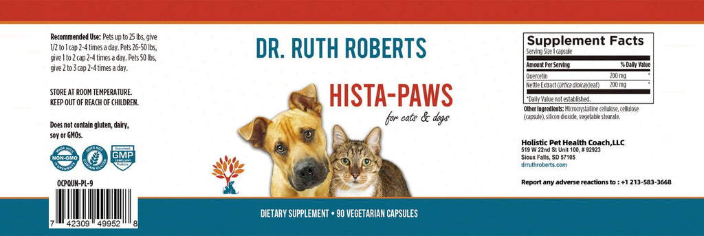 Hista Paws Herbal Allergy Support for Dogs & Cats | Quercetin & Nettle Extract | Plant-Based Capsules