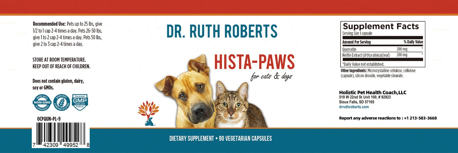 Hista Paws Herbal Allergy Support for Dogs & Cats | Quercetin & Nettle Extract | Plant-Based Capsules