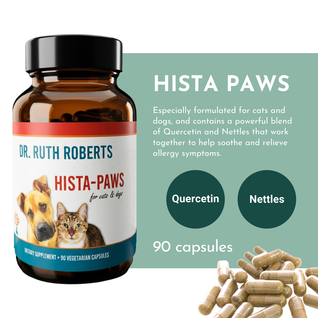Hista Paws Herbal Allergy Support for Dogs & Cats | Quercetin & Nettle Extract | Plant-Based Capsules