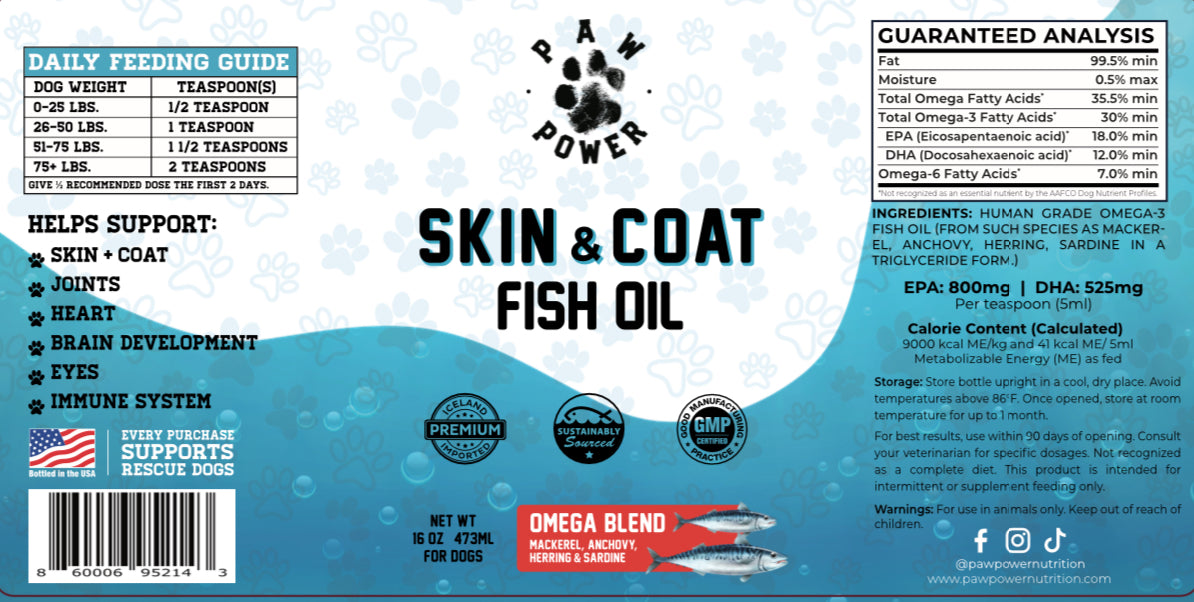 Human-Grade Omega-3 Fish Oil for Dogs & Cats | 16oz Pump | EPA & DHA | Made in USA | Skin & Coat