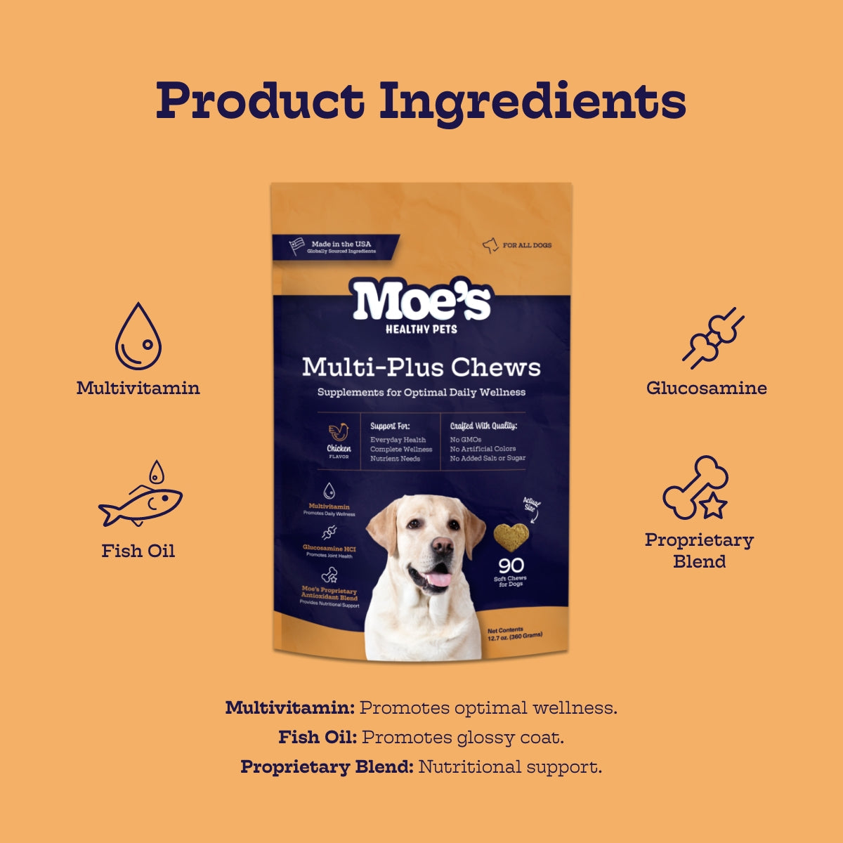 Dog Daily Multivitamin Soft Chews | Glucosamine, Probiotics & Omega-3s | Chicken | 90 Chews