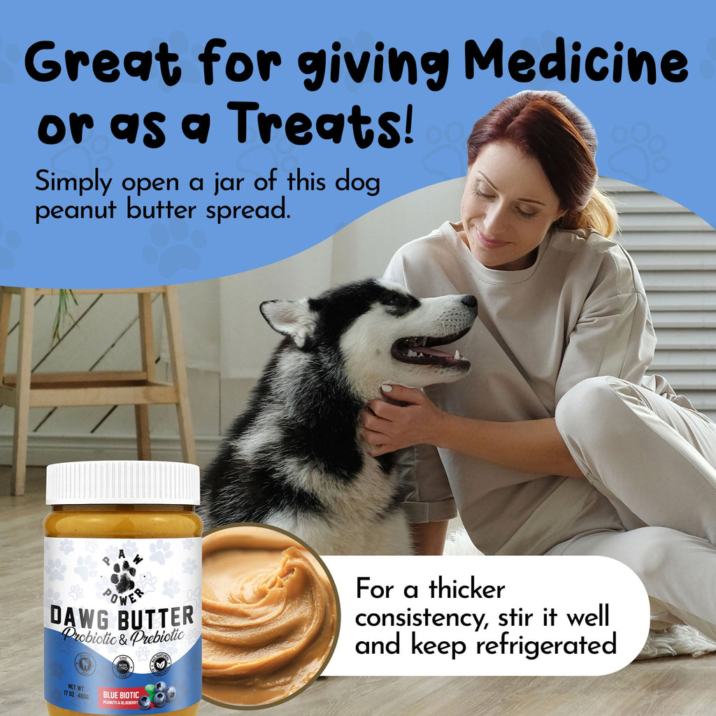 Blue Biotic Dawg Butter | Probiotic Peanut Butter for Dogs | 6 Probiotic Strains + Prebiotics | Xylitol-Free