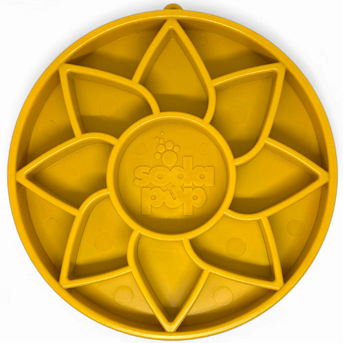 SodaPup Sunflower eTray | Shallow Slow Feeder & Lick Mat | Made in USA | Flat-Face Friendly