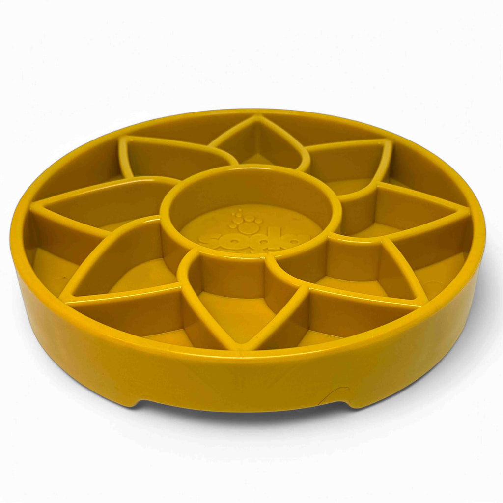 SodaPup Sunflower eTray | Shallow Slow Feeder & Lick Mat | Made in USA | Flat-Face Friendly