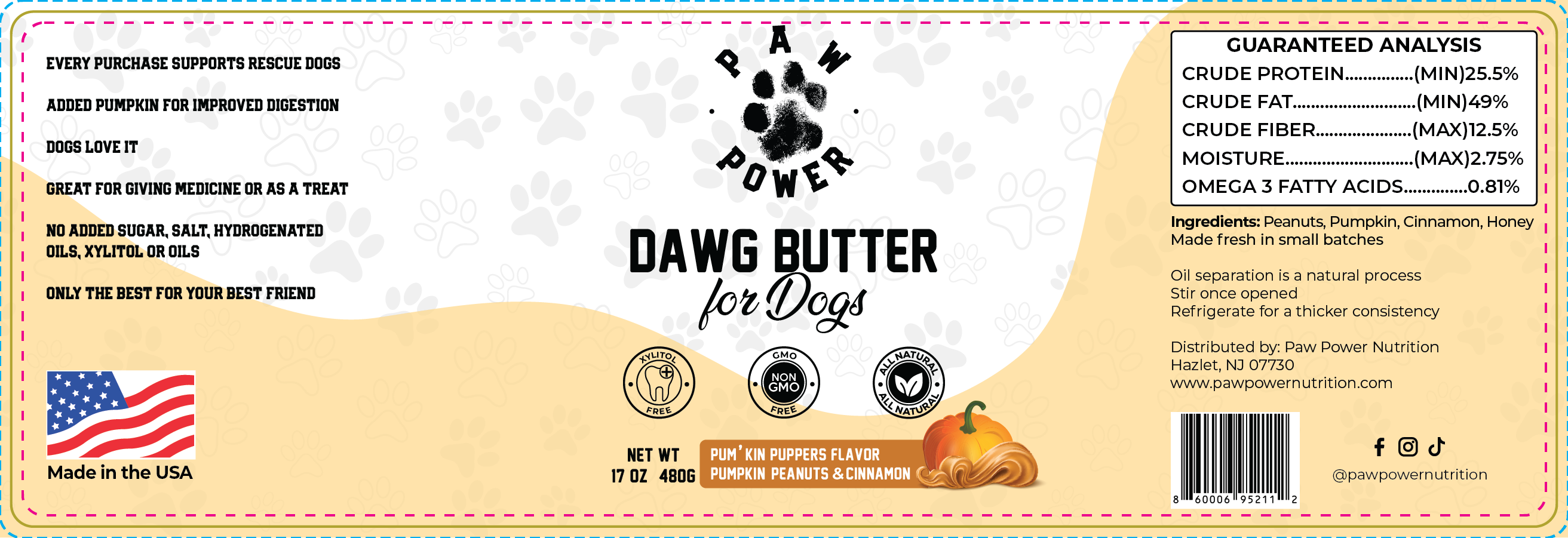 Award-Winning Pumpkin Peanut Butter Dog Treat | Xylitol-Free | Non-GMO | Supports Rescue Dogs