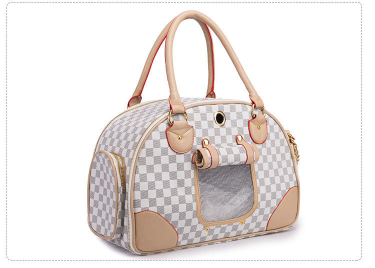 Premium PU Pet Carrier Bag | Structured Travel Carrier for Cats & Dogs | 2 Sizes | Coffee & White