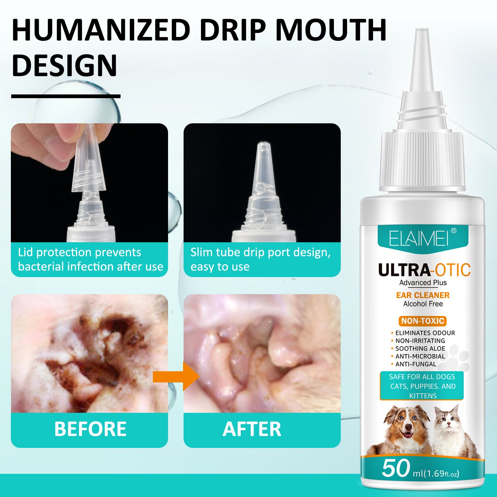 Gentle Pet Ear Cleaning Solution for Dogs & Cats | Removes Wax & Debris | Prevents Mites & Infections