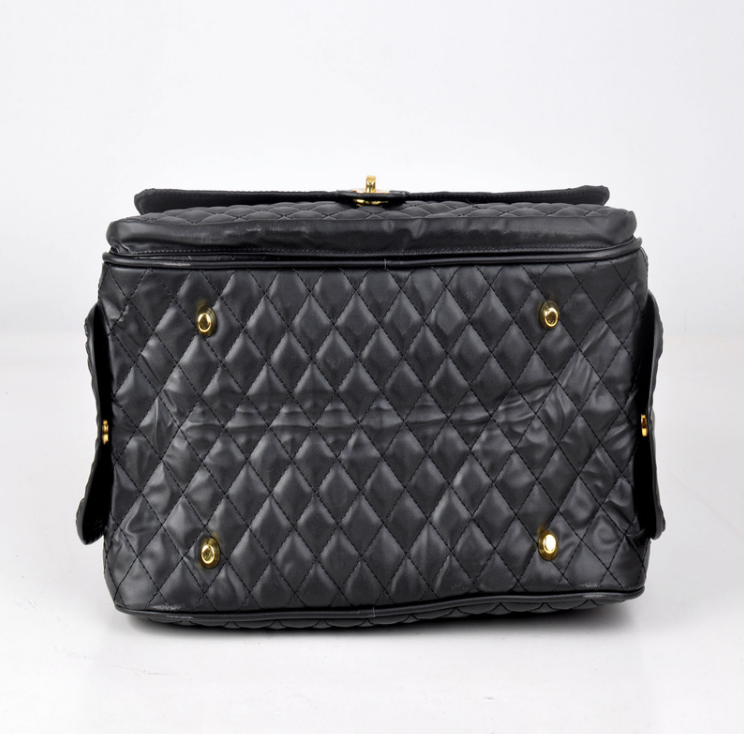 Checkered Pet Travel Backpack | Lightweight PVC | Dogs & Cats | Black