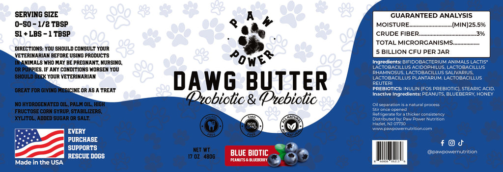 Blue Biotic Dawg Butter | Probiotic Peanut Butter for Dogs | 6 Probiotic Strains + Prebiotics | Xylitol-Free