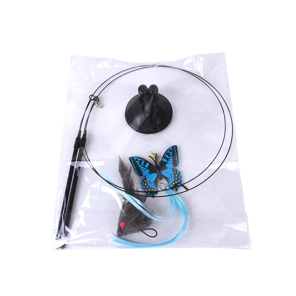 Double Rod Suction Cup Cat Teaser | Hands-Free Interactive Toy | Detachable Handheld Rod | Multiple Lures