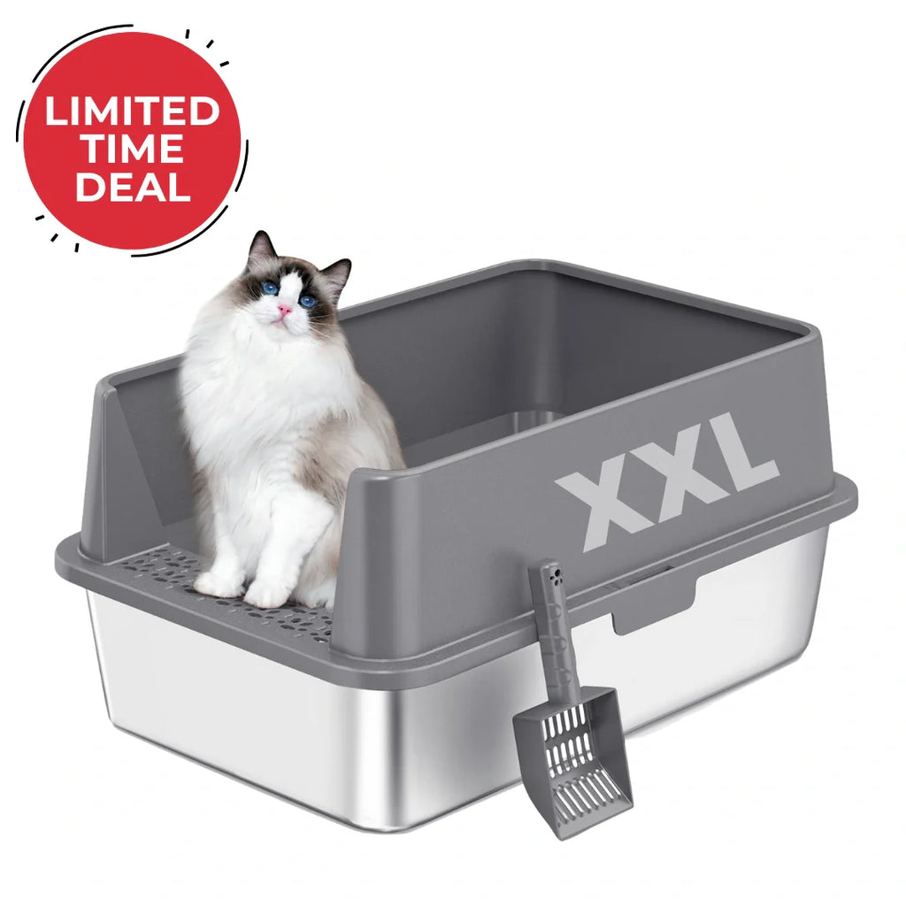 XXL Stainless Steel Cat Litter Box | High Sides, Low Entry | 304 Steel | Multi-Cat & Large Breeds